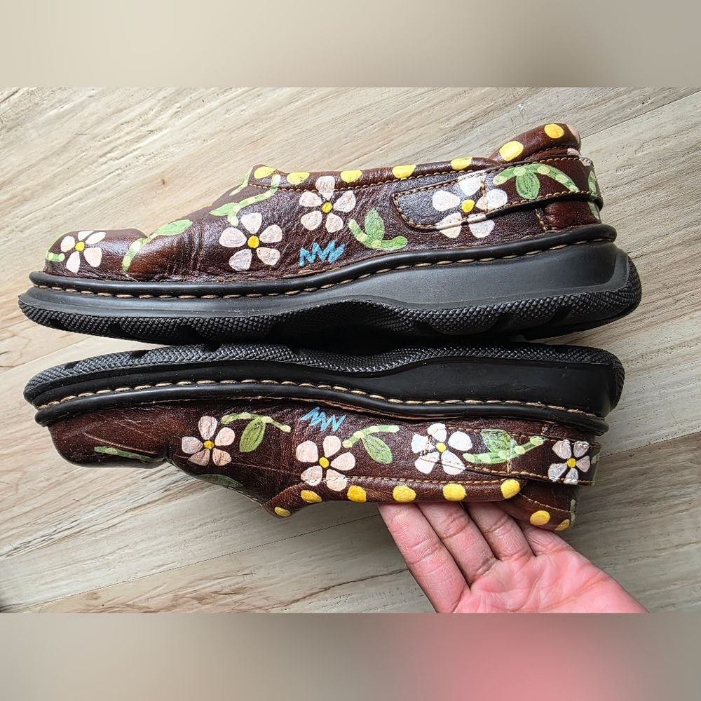 Hand Painted Leather Loafers Foral Motif Born For J.Jill Brown Sz 9 M/W 40.5 - Picture 7 of 10